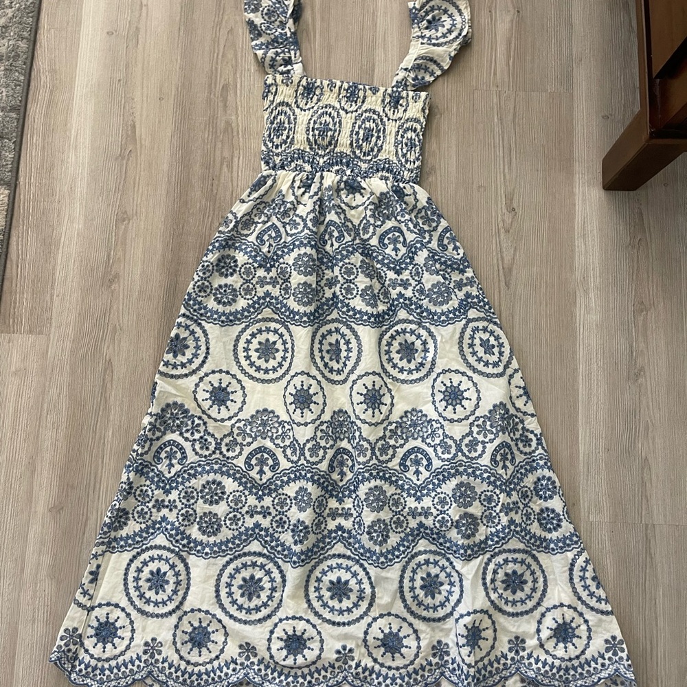 Blue and White Eyelet Dress